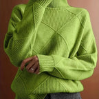 Women's green oversized Textured Turtleneck Sweater for Winter