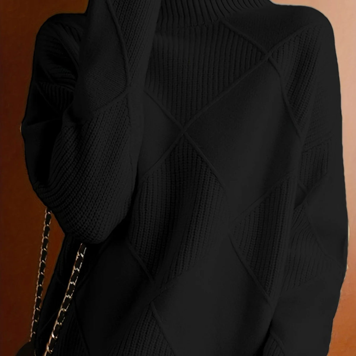 Women's light brown oversized Textured Turtleneck Sweater for Winter