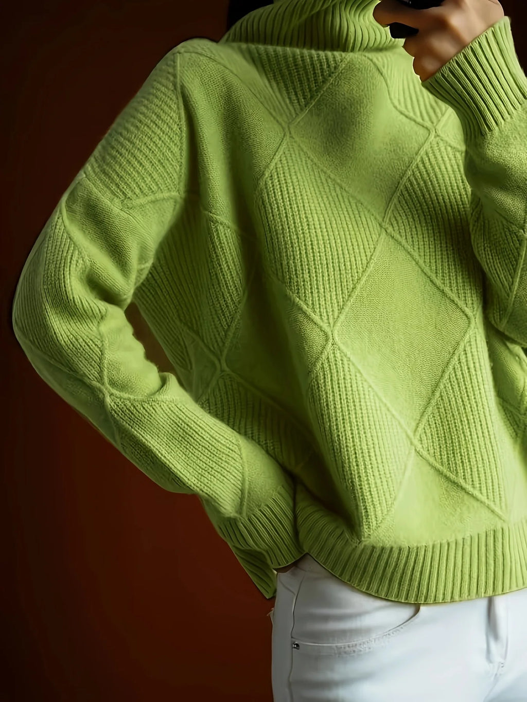 Women's yellow oversized Textured Turtleneck Sweater for Winter