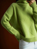Women's yellow oversized Textured Turtleneck Sweater for Winter