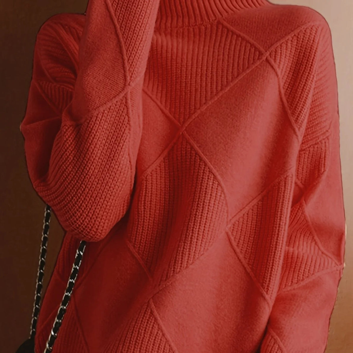 Women's burgundy oversized Textured Turtleneck Sweater for Winter