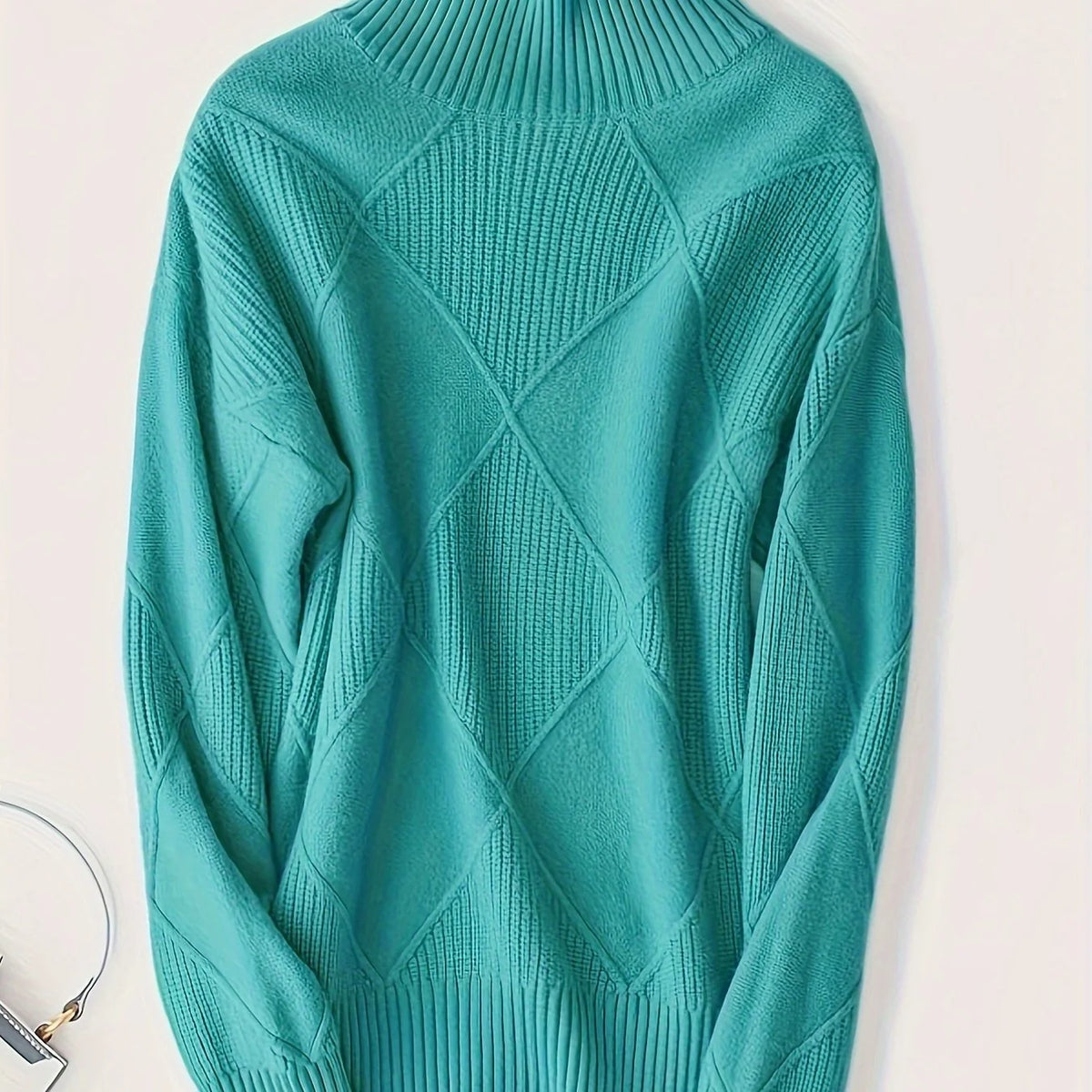 Women's light brown oversized Textured Turtleneck Sweater for Winter
