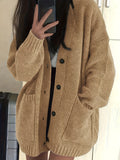 Women's coffee brown oversized button-front cardigan