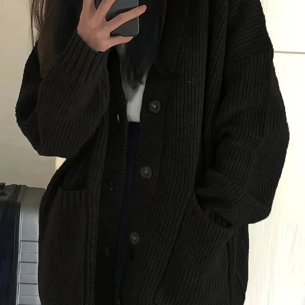 Women's black oversized button-front cardigan