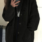Women's black oversized button-front cardigan