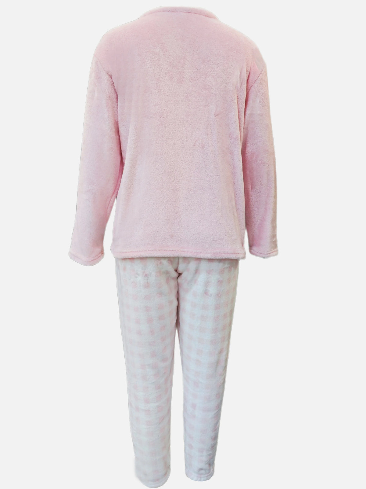 Women's pink and white checkered fleece two-piece lounge set