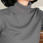 Women's grey fitted Mock Neck Sweater for Cool-Weather Layering