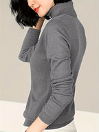 Women's grey fitted Mock Neck Sweater for Cool-Weather Layering