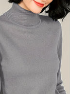 Women's grey fitted Mock Neck Sweater for Cool-Weather Layering