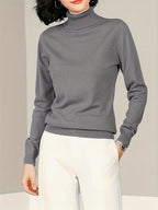 Women's grey fitted Mock Neck Sweater for Cool-Weather Layering