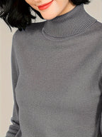 Women's grey fitted Mock Neck Sweater for Cool-Weather Layering