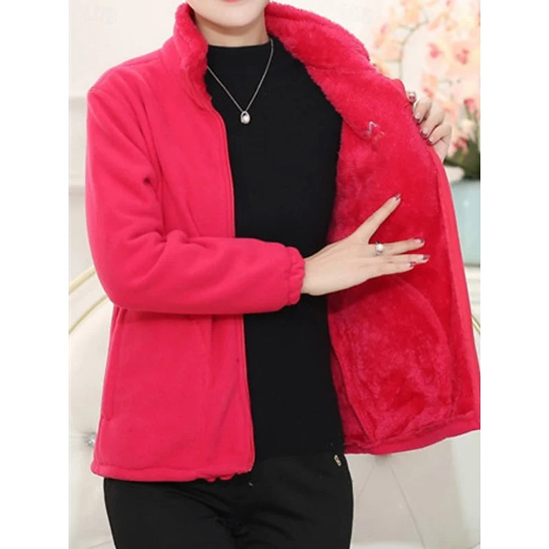 Women's pink relaxed-fit stand-collar jacket with full-zip closure