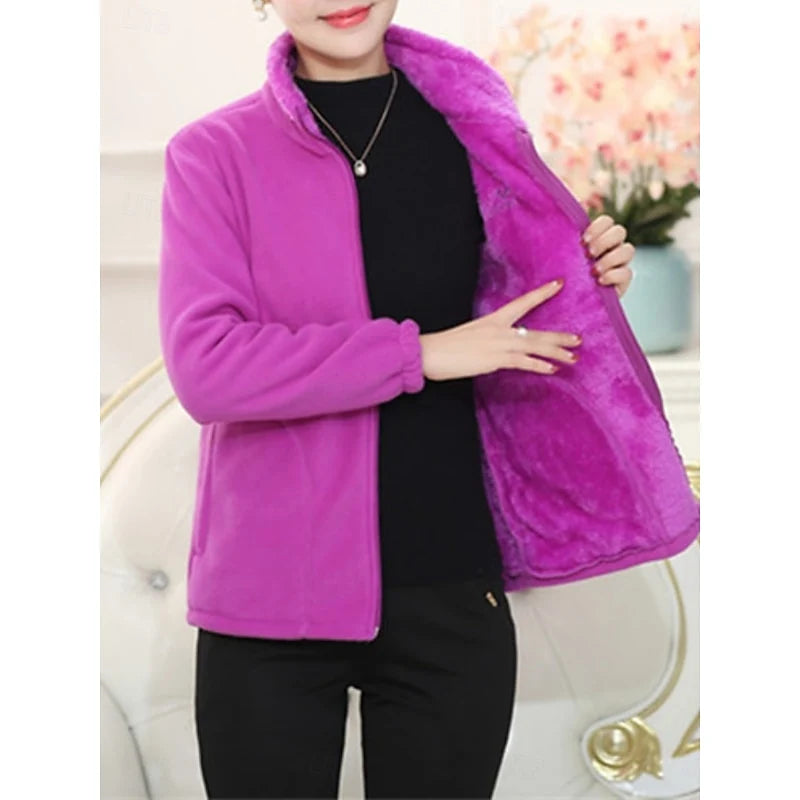 Women's purple relaxed-fit stand-collar jacket with full-zip closure