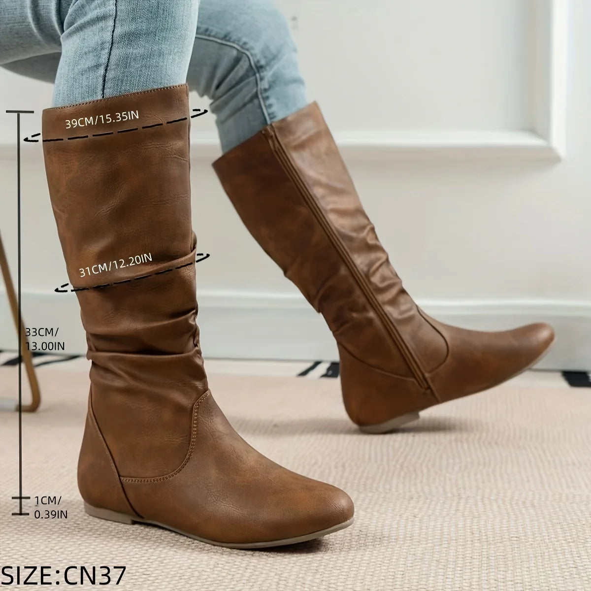 Women's black slouched mid-calf boots with relaxed pull-on fit