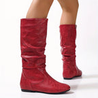 Women's black slouched mid-calf boots with relaxed pull-on fit