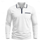 Men's dark gray long Sleeve Quarter-Zip Polo with Contrast Piping