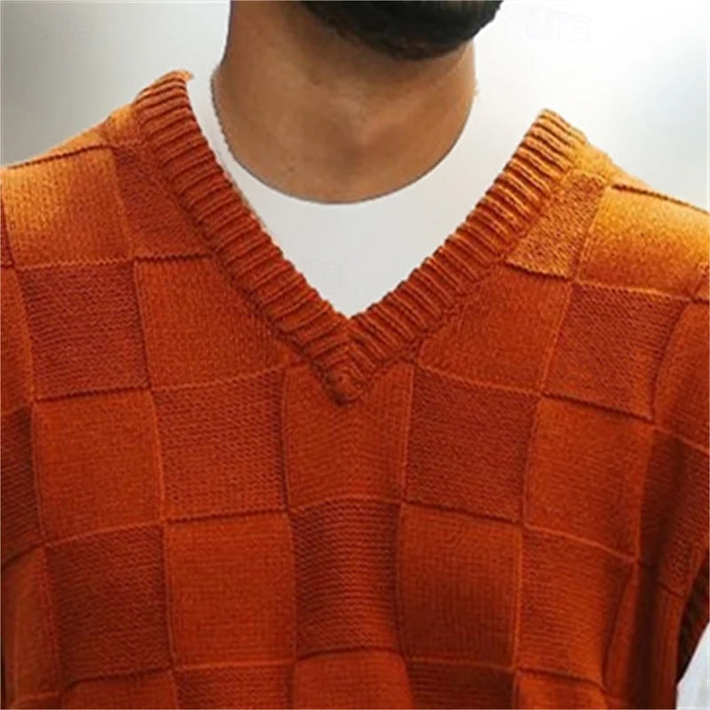 Men's gray checkerboard-textured V-Neck Sweater Vest