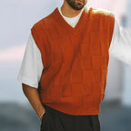Men's royal blue checkerboard-textured V-Neck Sweater Vest