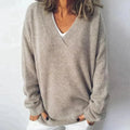 Women's dark khaki v-neck cashmere-blend pullover