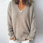 Women's dark khaki v-neck cashmere-blend pullover