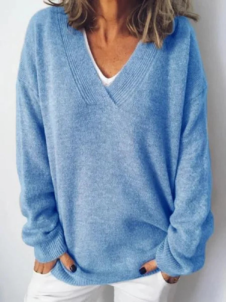 Women's blue v-neck cashmere-blend pullover
