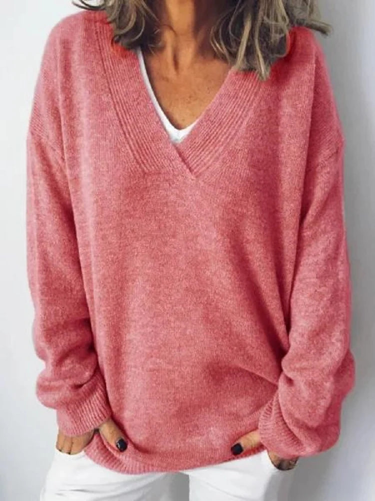 Women's red v-neck cashmere-blend pullover