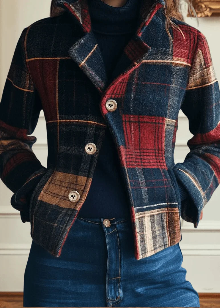 Women's red/navy plaid wool jacket