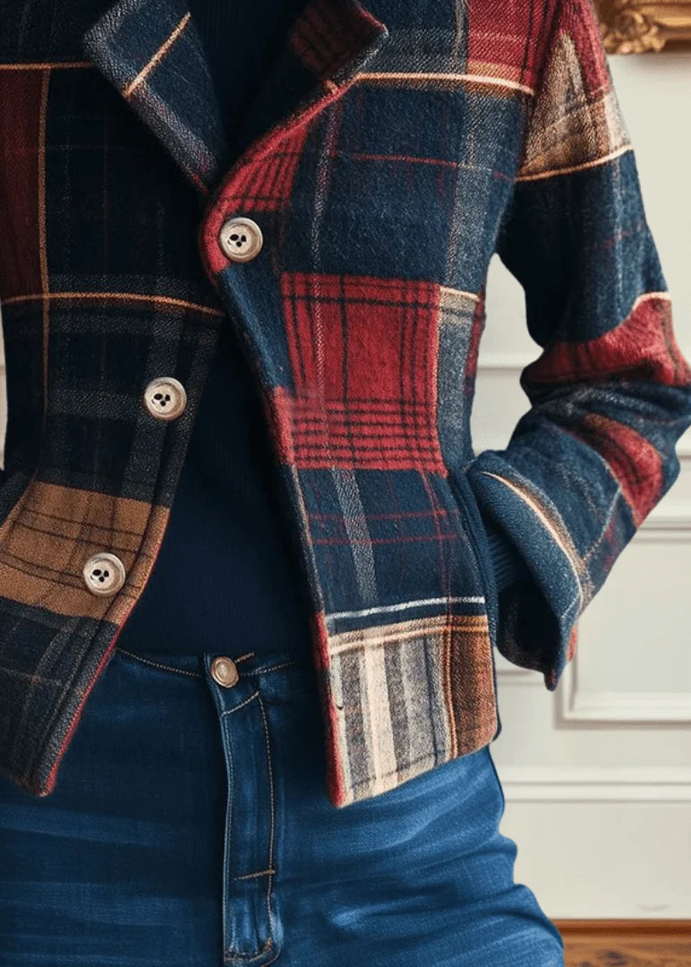 Women's red/navy plaid wool jacket