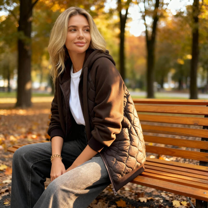 Women's chestnut quilted hooded jacket