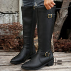 Women's dark brown classic Knee-High Riding Boots with Buckle Strap