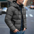 Men's dark grey insulated Hooded Street-Style Puffer Jacket for Winter