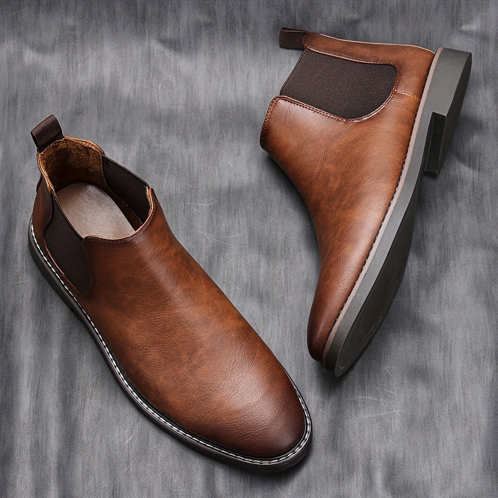 Men's sepia slip-On Faux Leather Dress Boots, Refined Style