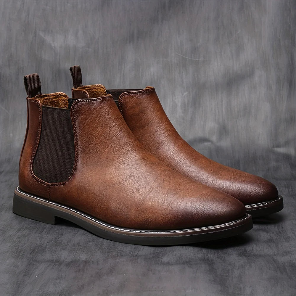 Men's sepia slip-On Faux Leather Dress Boots, Refined Style