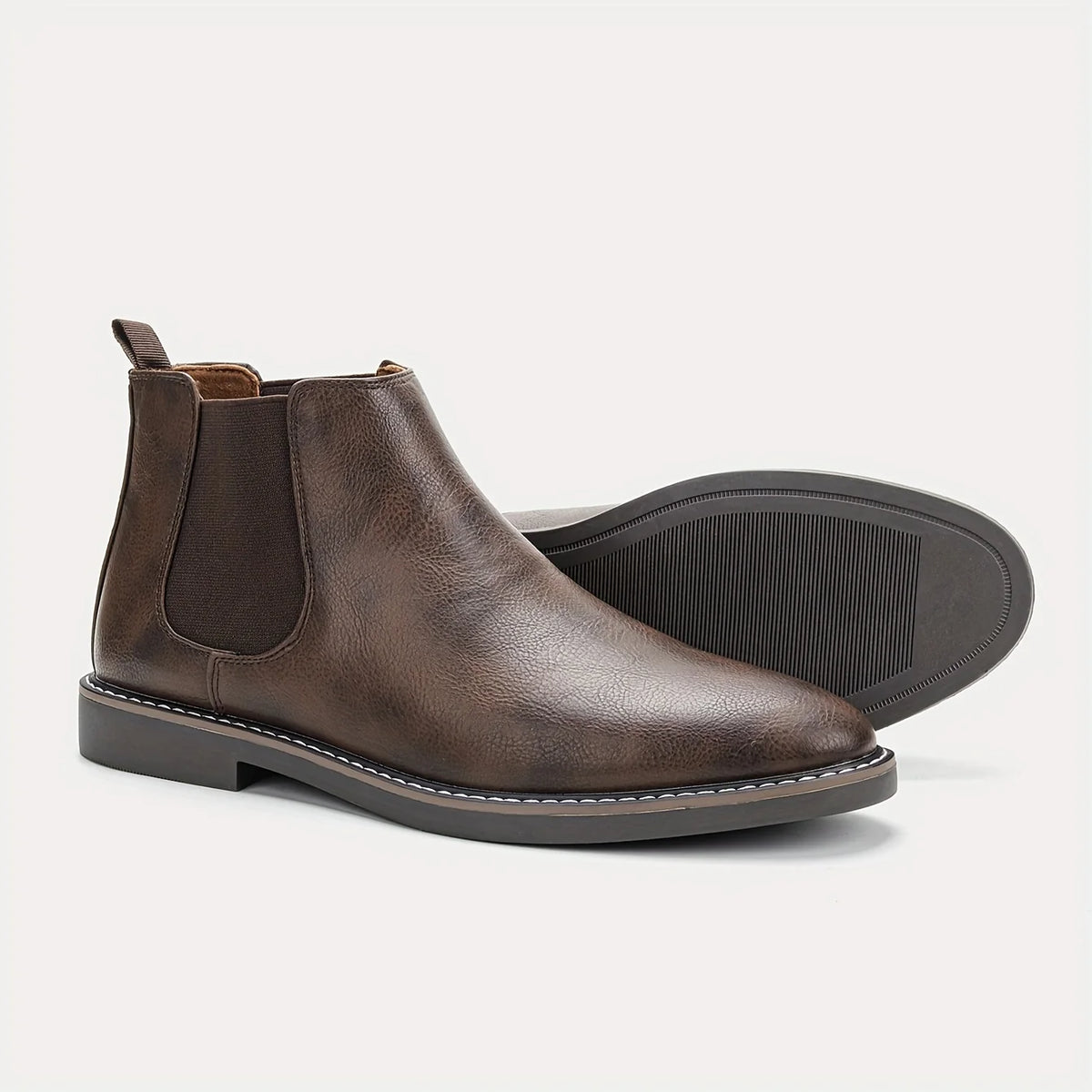 Men's sepia slip-On Faux Leather Dress Boots, Refined Style