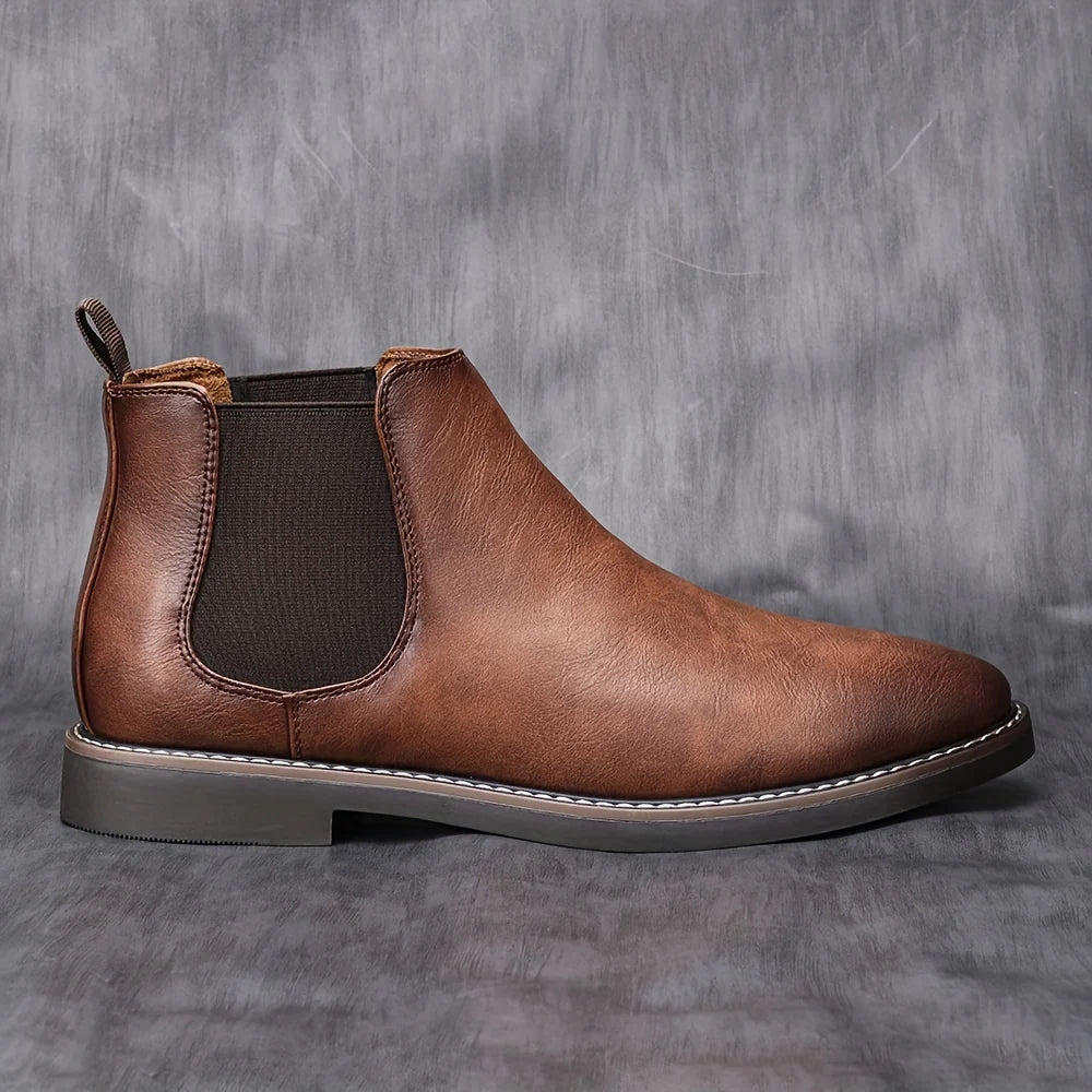Men's sepia slip-On Faux Leather Dress Boots, Refined Style