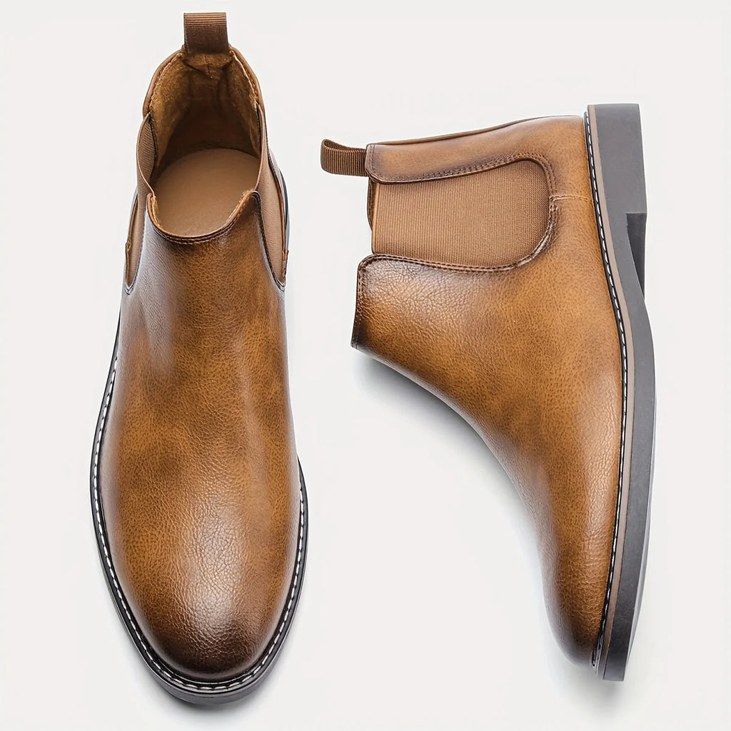 Men's sepia slip-On Faux Leather Dress Boots, Refined Style