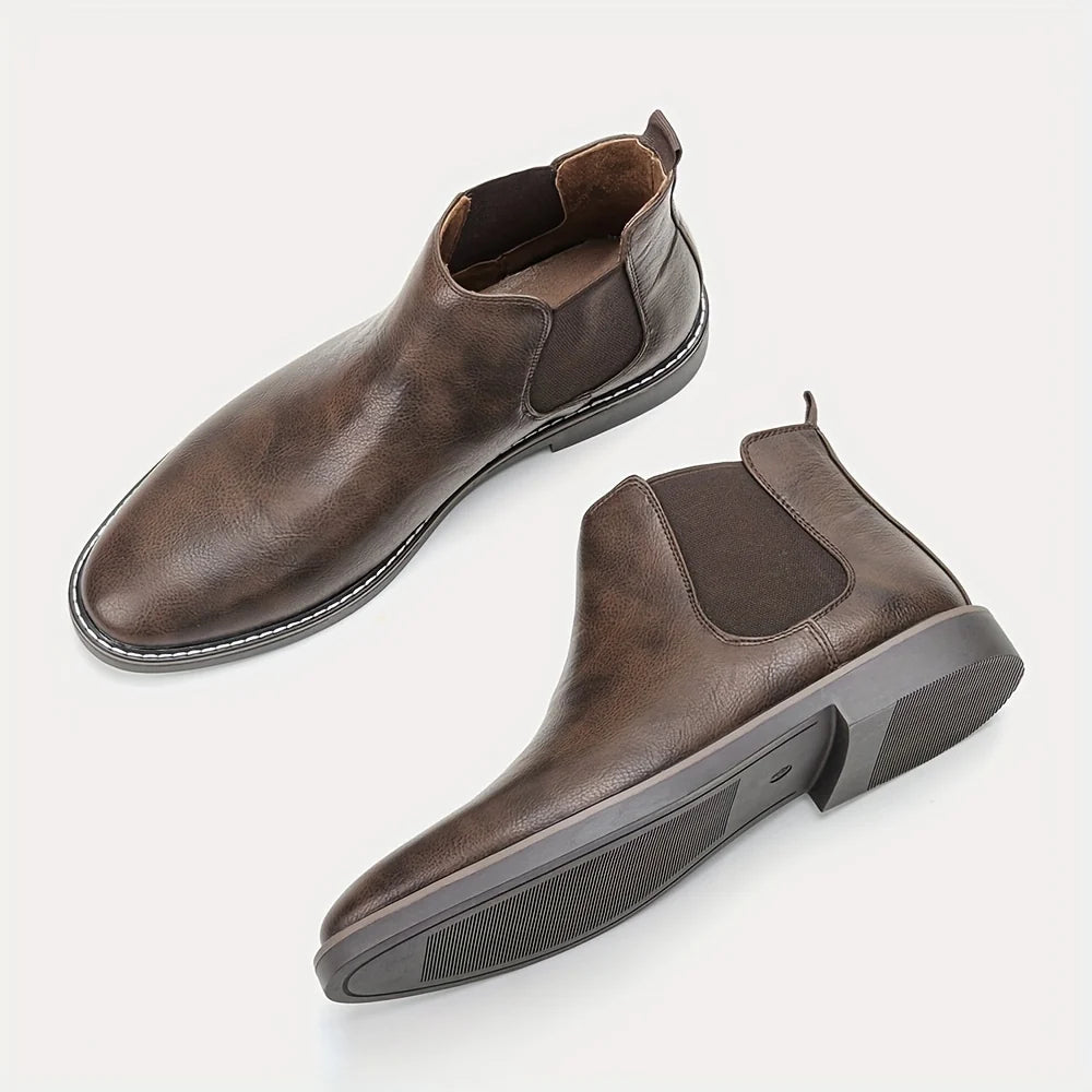 Men's sepia slip-On Faux Leather Dress Boots, Refined Style