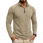 Men's khaki relaxed Heathered Quarter-Zip Pullover Top, Raglan