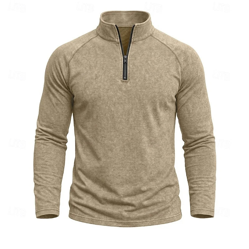 Men's light blue relaxed Heathered Quarter-Zip Pullover Top, Raglan