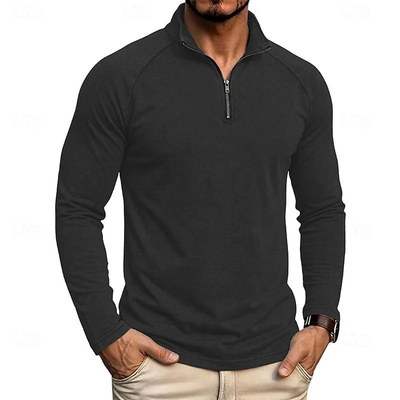 Men's navy blue relaxed Heathered Quarter-Zip Pullover Top, Raglan