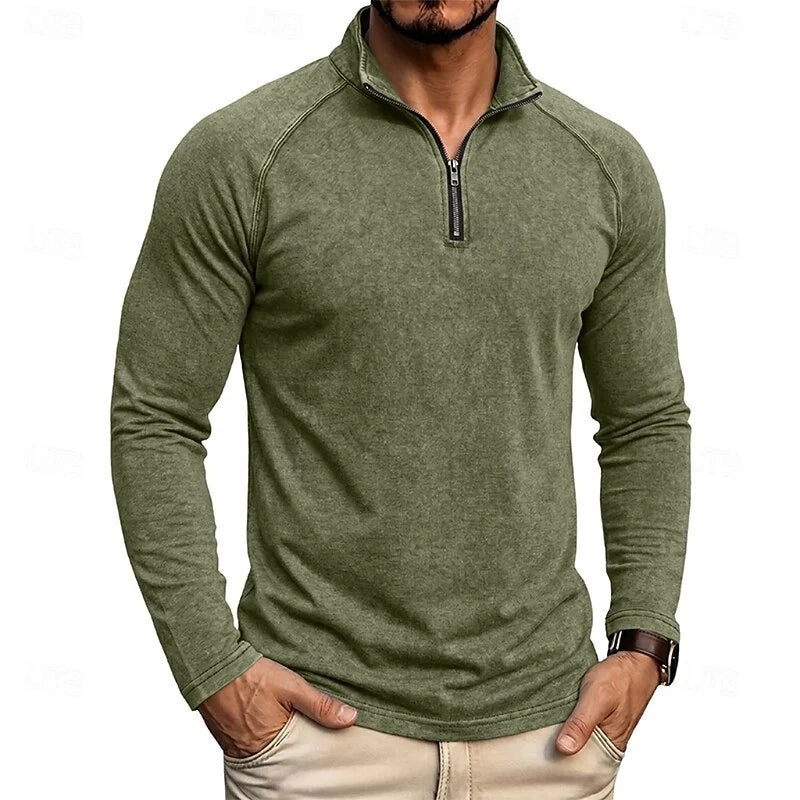 Men's navy blue relaxed Heathered Quarter-Zip Pullover Top, Raglan
