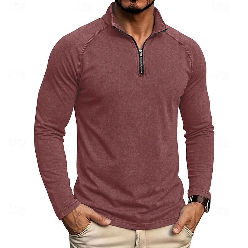 Men's navy blue relaxed Heathered Quarter-Zip Pullover Top, Raglan