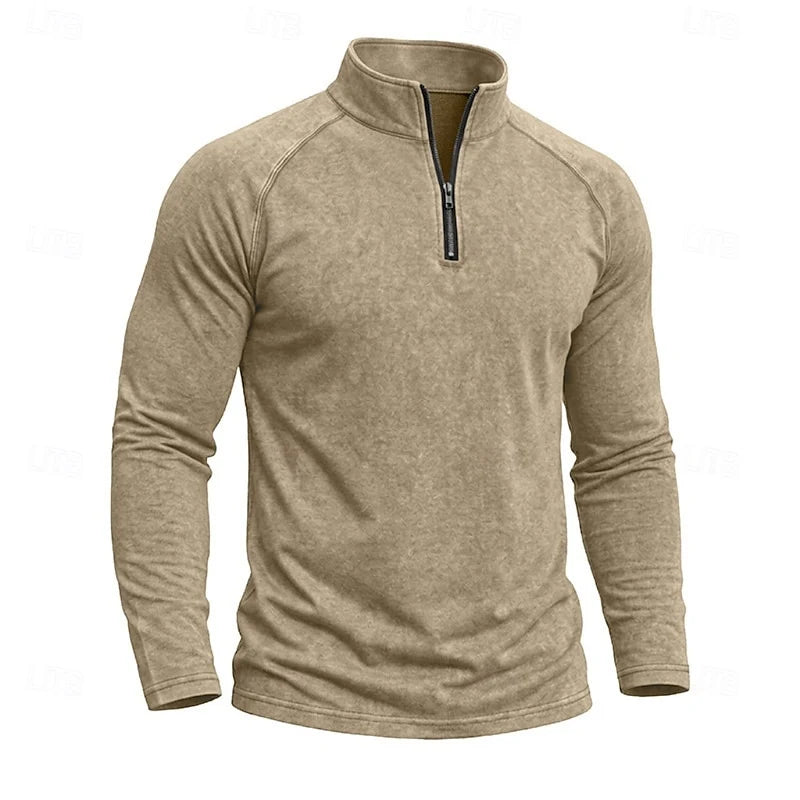 Men's light gray relaxed Heathered Quarter-Zip Pullover Top, Raglan