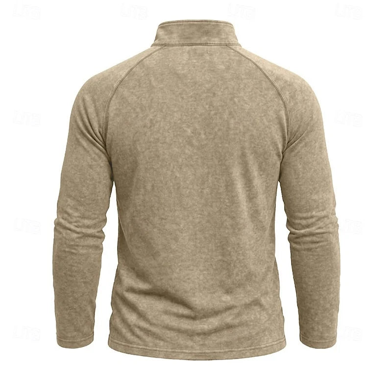 Men's dark gray relaxed Heathered Quarter-Zip Pullover Top, Raglan