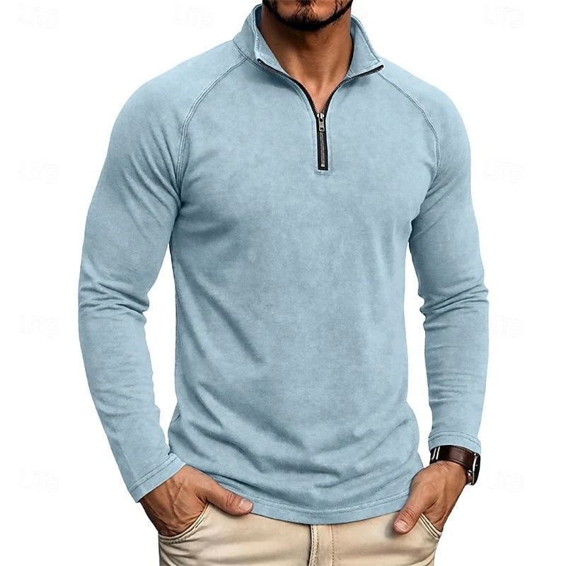 Men's black relaxed Heathered Quarter-Zip Pullover Top, Raglan