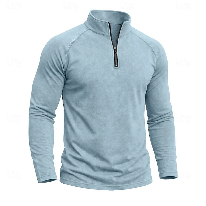 Men's military green relaxed Heathered Quarter-Zip Pullover Top, Raglan