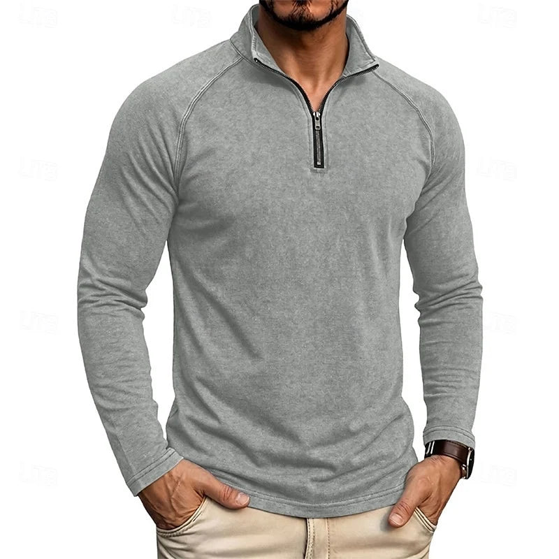 Men's navy blue relaxed Heathered Quarter-Zip Pullover Top, Raglan