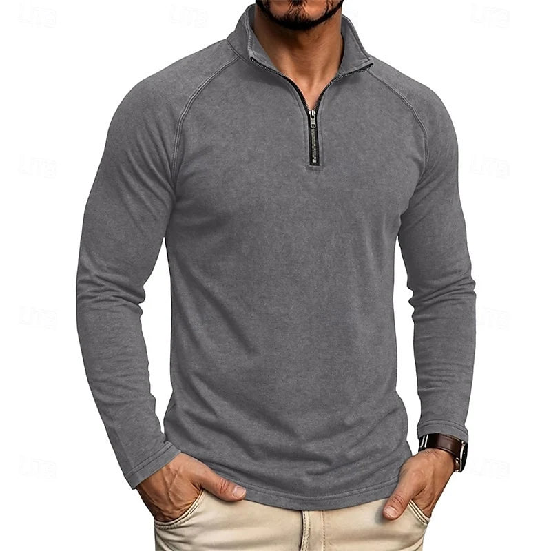 Men's navy blue relaxed Heathered Quarter-Zip Pullover Top, Raglan