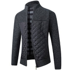 Men's black quilted-panel Zip Cardigan with Plaid Flannel Lining