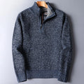 Men's blue heathered Stand-Collar Quarter-Zip Knit Sweater